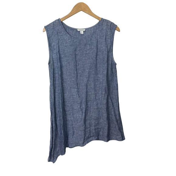 Garnet Hill 100%‎ Linen Sleeveless Top Pullover Asymmetrical Blouse Blue Size 10 - Picture 1 of 5